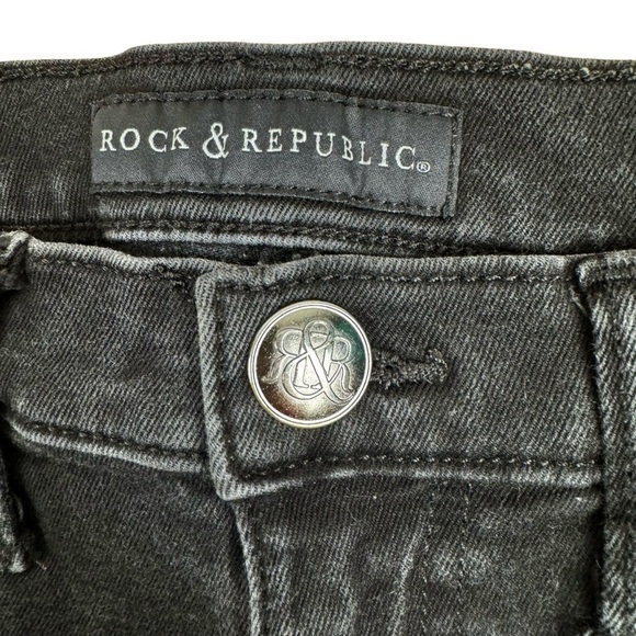 Rock & Republic Black Studded Cuffed Jean Shorts Sz 6 Distressed Festival Goth - Picture 6 of 15